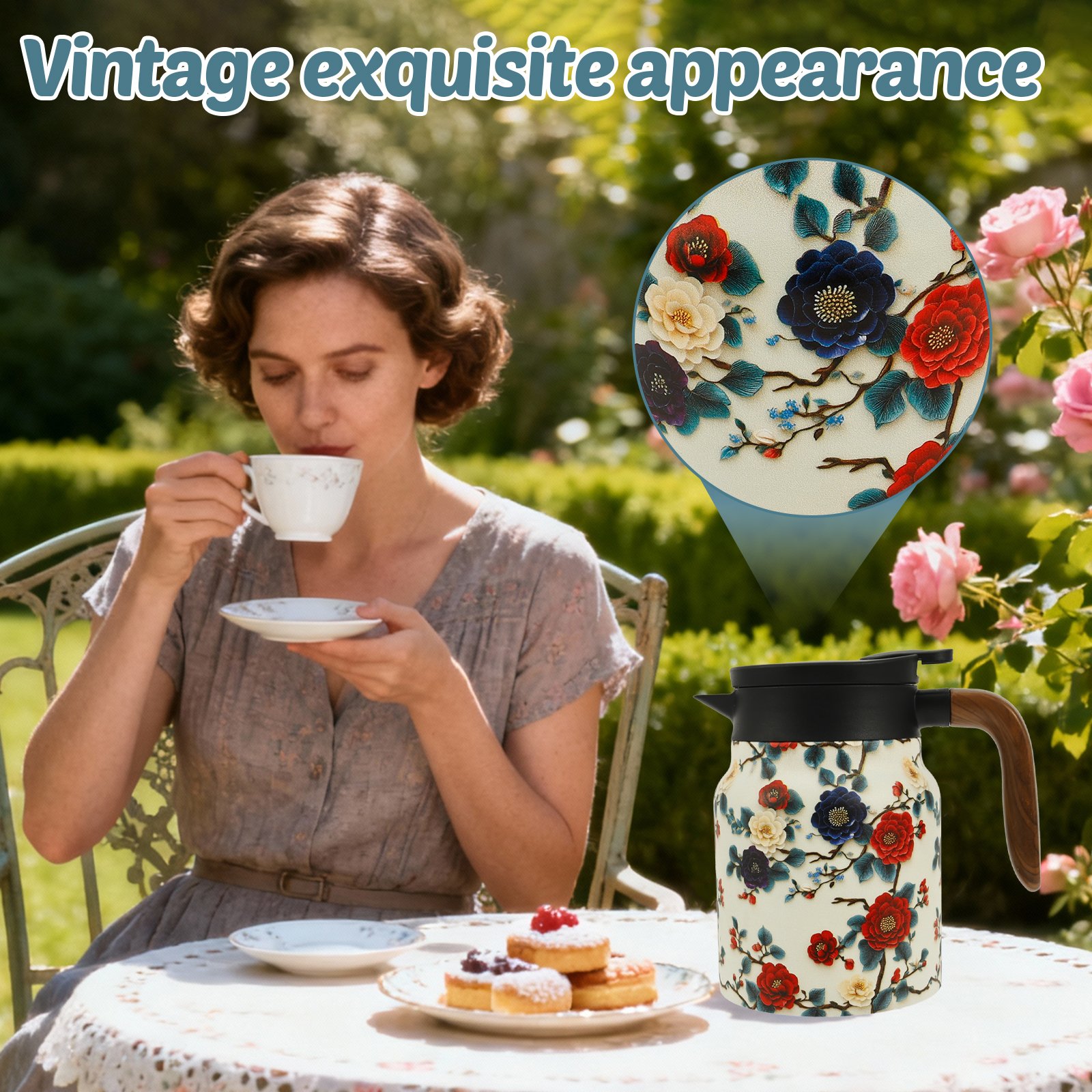 Vintage Floral Tea Thermos Sta - Vintage Coffee Equipment reseña y precio